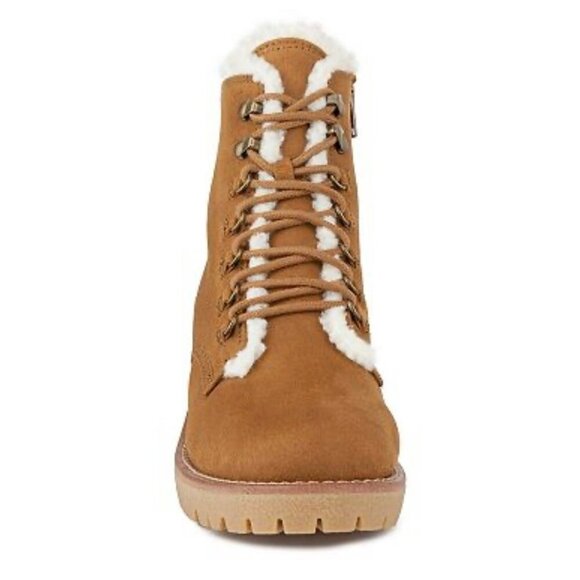 SUGAR QUIZZER Women's Block Heel Shearling Combat Boot Cognac Size 11 - Picture 5 of 9